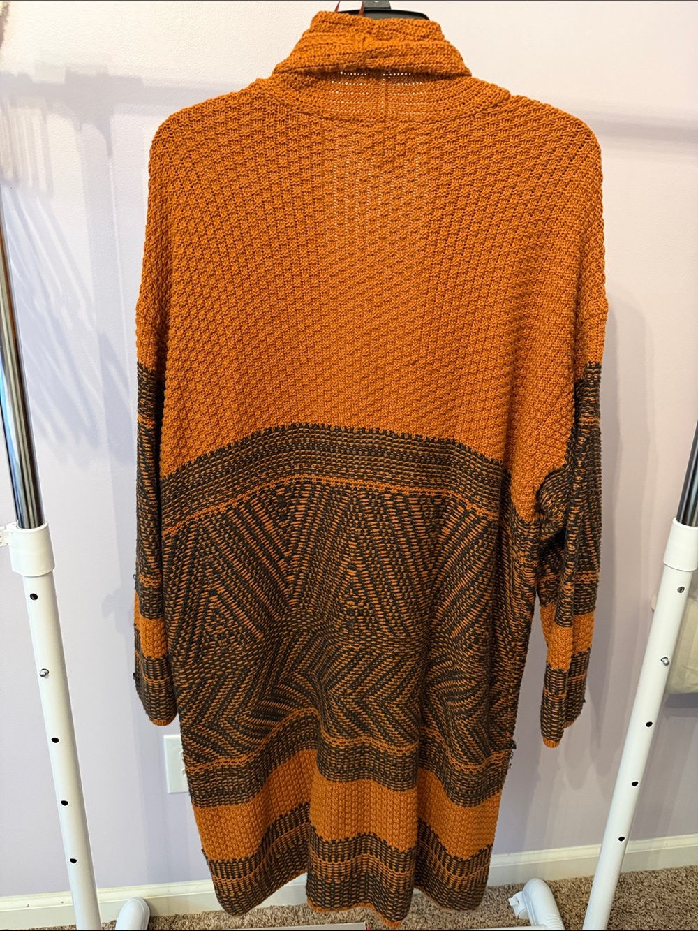 Lucky Brand Orange and Black Open-Front Geometric Cardigan - Picture 3 of 4